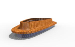street furniture, seating, wood seating, wood backrest, curved, price per metre, length measured on longer side