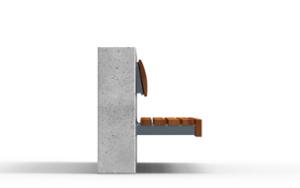 street furniture, seating, wood seating, wood backrest, attached to wall, concrete