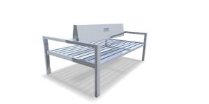 street furniture, seating, steel seating, steel backrest, armrest, logo, double-sided