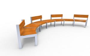 street furniture, seating, wood seating, wood backrest, curved, modular, price per metre, length measured on longer side