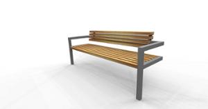 street furniture, seating, wood seating, wood backrest, armrest, logo