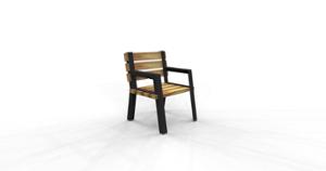 street furniture, seating, wood seating, wood backrest, armrest, chair, vintage, for single person