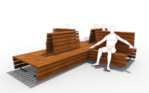 street furniture, seating, wood seating, wood backrest, double-sided , modular