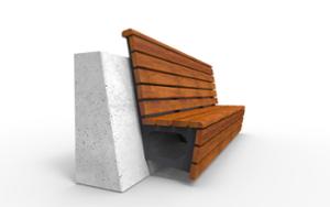 street furniture, seating, wood seating, wood backrest, attached to wall, concrete, smooth concrete, modular, high backrest
