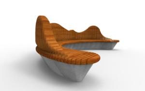 street furniture, seating, wood seating, wood backrest, curved, high backrest, price per metre, length measured on longer side