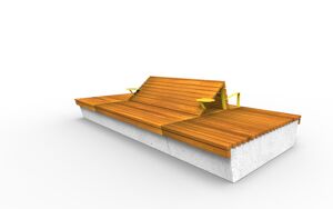 street furniture, bench, seating, wood seating, wood backrest, concrete, smooth concrete, small table, double-sided , chaise longue, modular