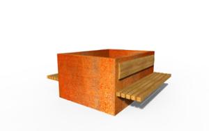 street furniture, seating, planter, wood seating, wood backrest