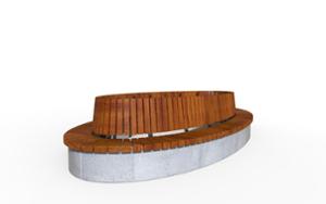 street furniture, seating, wood seating, wood backrest, curved, price per metre, length measured on longer side