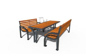 street furniture, seating, wood seating, wood backrest, picnic set, accessible for disabled