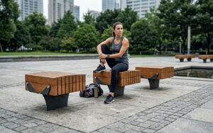 street furniture, bench, wood seating, for single person