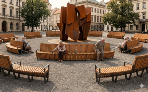 mobilier stradal, sezuturi, pret per 1 metru, lungimea masurata pe partea mai lunga, modular, spatar din lemn, curbat, scaune din lemn, spatar inalt