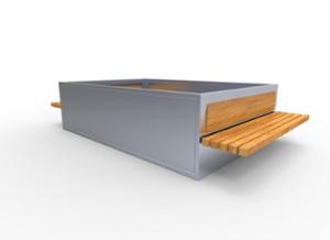 mobilier stradal, sezuturi, jardiniera, otel, lemn, scaune din lemn, spatar din lemn, spatar din otel, rectangular, fata-dubla