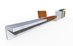 mobilier stradal, banca, sezuturi, jardiniera, scaune din lemn, spatar din lemn, beton, beton finisat, scanduri orizontale, scanduri verticale