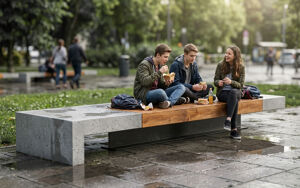 mobilier stradal, banca, beton, beton finisat, scaune din lemn