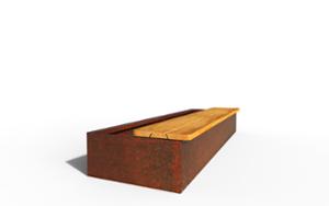 gatumöbler, bänk, planteringskärl, sittplatser av trä, corten