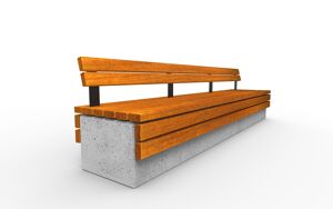 gatumöbler, bänk, sittplatser av trä, ryggstöd av trä, betong, överkant vägg, slät betong