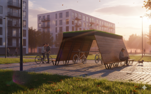 gatumöbler, övrigt, cykelställ, cykeltak, skärmtak